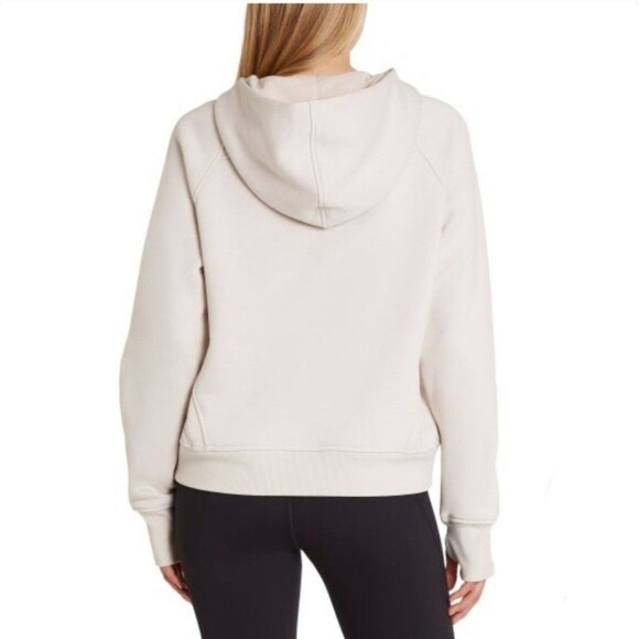 Danskin Half Zip Mixed Rib Cozy Hoodie Thumbhole Kangaroo Pocket Cream Women XXL - Picture 4 of 14